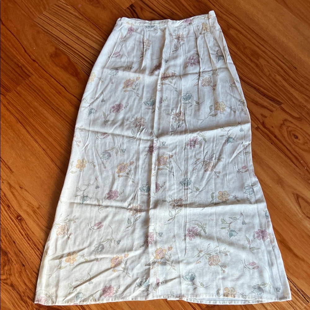 Eddie Bauer Floral Maxi Skirt in Cream and Pink